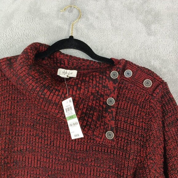 NWT $49 Style&Co Fall Ribbed Sweater LARGE(12-14) Cowl Neck Pullover Burgundy - Picture 3 of 10